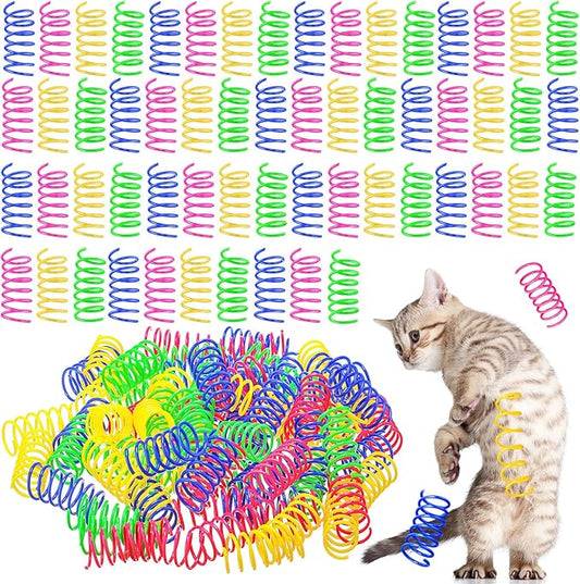 300 Pcs Cat Spring Toy, Cat Spiral Toys Interactive for Indoor Colorful Cats Plastic Springs Coil for Kitten Hunting, Swatting, Biting
