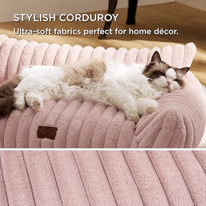 Bedsure Cute Dog Couch for Pets - Fluffy Dog Sofa with Premium Soft Corduroy Fleece, Dog Couch Bed with Washable Cover, Supportive Dog Sofa Bed for Medium Large Dogs, 36inch, Blush Pink