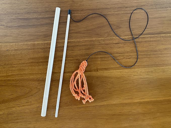Kitty Kraken Macrame - Natural Organic Cotton Cat Toy - Birch Wood Wand - Teaser and Exerciser for Cat and Kitten - Interactive Soft Feather Mouse - Handcrafted in The USA (Orange)