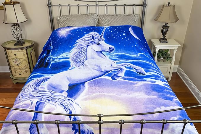 Dawhud Direct Unicorn Fleece Blanket for Girls and Kids - 75 x 90 Inch Super Soft Girls Blanket for Bed Couch or Travel - Plush Throw with Magical Unicorn Design for Cozy Everyday Use - King Size