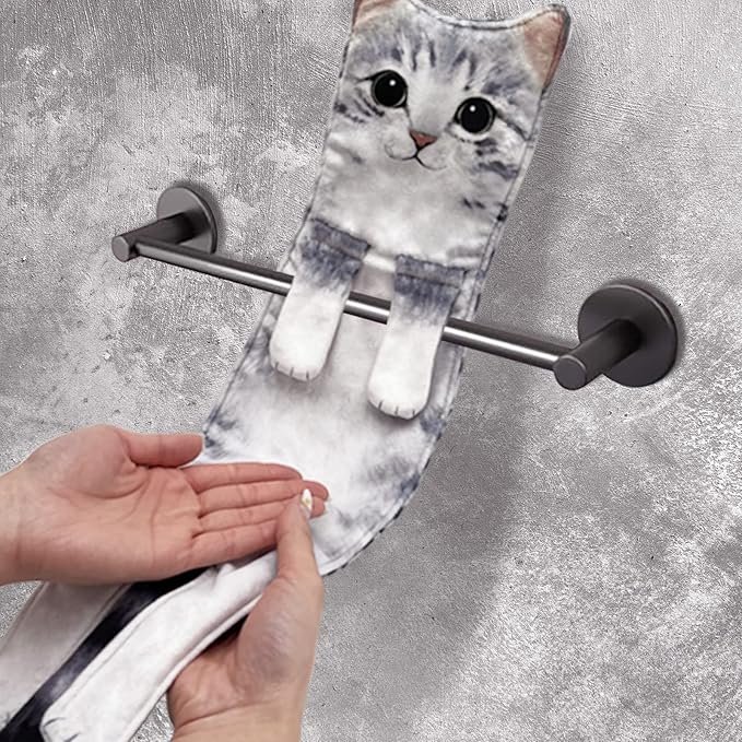 Hand Towels for Bathroom Kitchen,Cute Cat Quick-Dry Hanging Hand Towels Decorative for Bathroom Face Towels,Funny Gifts for Cat Lovers (Grey)
