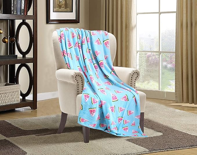 Elegant Comfort Velvet Touch Ultra Plush Christmas Holiday Printed Fleece Throw/Blanket-50 x 60inch, (Watermelon)