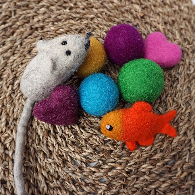 Toys for Cats and Kittens 100% Wool Felt Handmade in Nepal (8 Assorted)