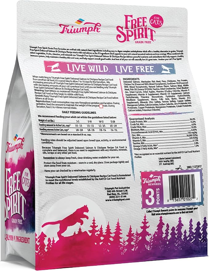 Triumph Free Spirit Deboned Salmon & Chickpea Recipe Dry Cat Food, 3lb.