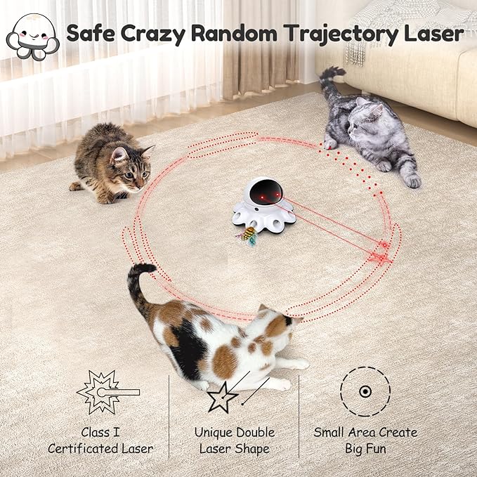 ORSDA Cat Laser Toy, 2-in-1 Interactive Cat Toys for Indoor Cats, Automatic Laser Pointer Cat Toy, 8 Holes Mice Whack A Mole Moving Feather, USB Rechargeable Electronic Kitten Toys for All Breeds