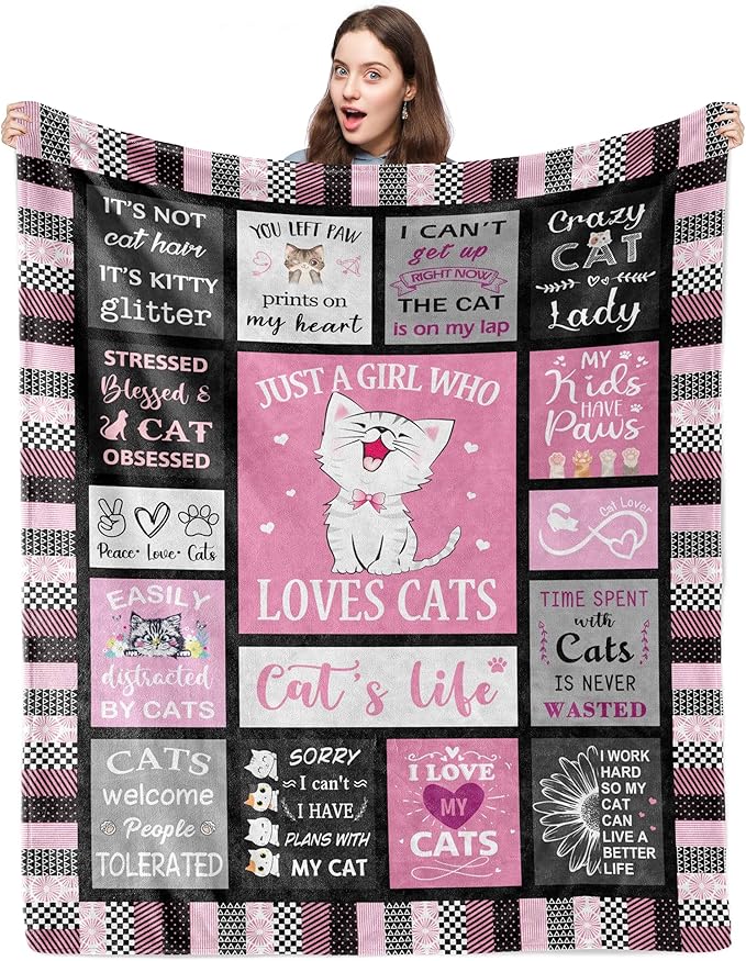 Cat Blanket - Gifts for Cat Lovers, Women, Girls, Mom - Crazy Cat Lady Merchandise 60"x80"