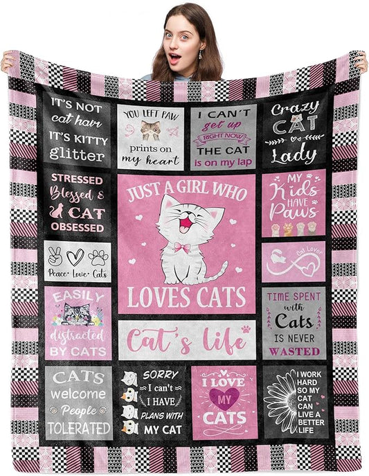 Cat Blanket - Gifts for Cat Lovers, Women, Girls, Mom - Crazy Cat Lady Merchandise 60"x80"