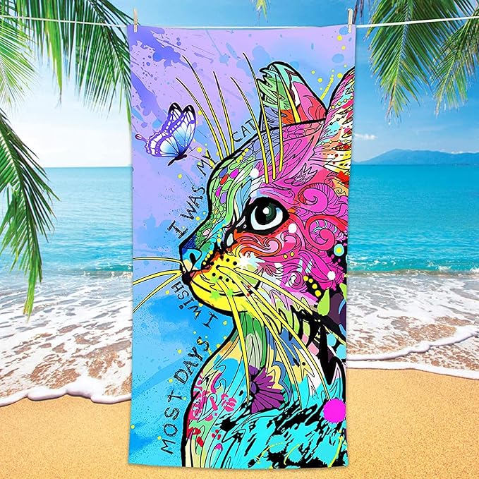 Bonsai Tree Cat Gifts Beach Towel for Women Girls, Cute Microfiber Bath Towel Gifts, Funny Sand Free Quick Dry Travel Towels for Women Kids Yoga Sports 30" X 60