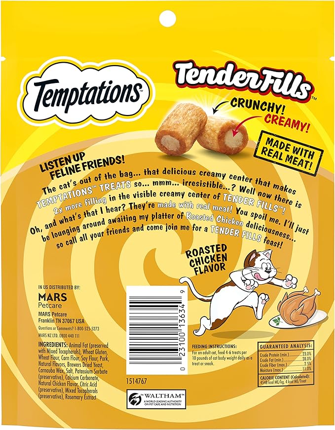 Temptations Tender Fills Roasted Chicken Flavor Crunchy and Soft Adult Cat Treats, 4.6 oz. Pouch (Pack of 10)