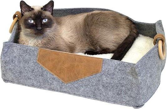Kitty City Felt Lounge Sleeper Bed, Warm and Cozy cat Bed, Gray (CM-10068-CS01)