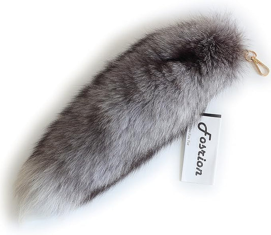 Fosrion Real Fox Tail Fur Hair Cat Catching Hunting Playing Bites Toy (Silver Fox, Only Tail)