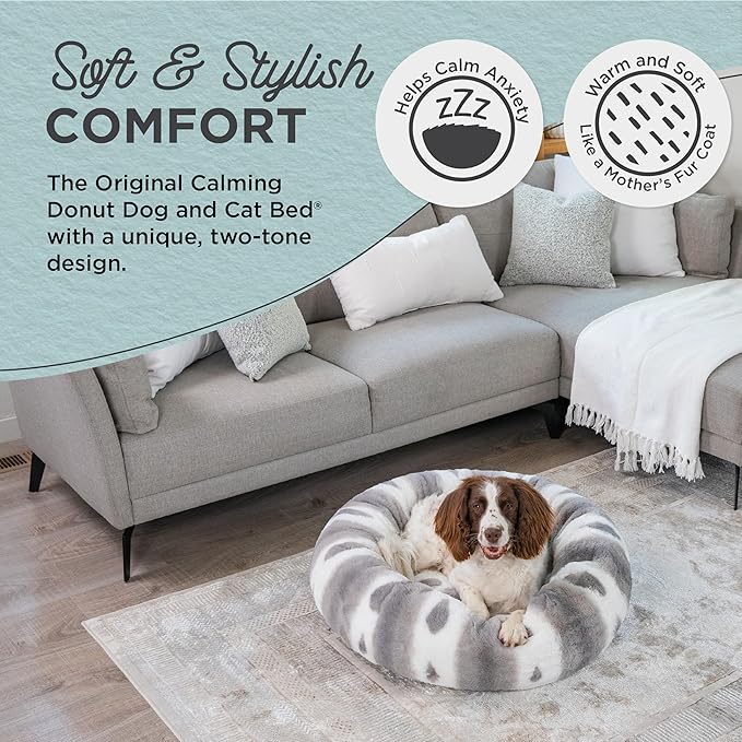 Best Friends by Sheri Patterned Lux Faux Fur Calming Donut Dog Bed, Gray, Medium, 30" x 30"