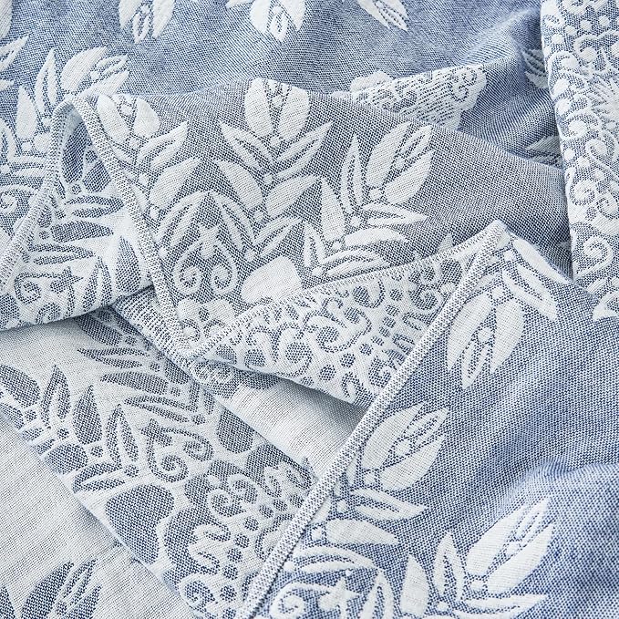 MEJU Feather Heart Boho Indian Blue Muslin All Season Blanket for Bed Sofa Couch 100% Combed Cotton 3 Layer Soft Warm Bedspread Throw Blanket Bed Coverlet Sheet F/Q 80 in x 90 in