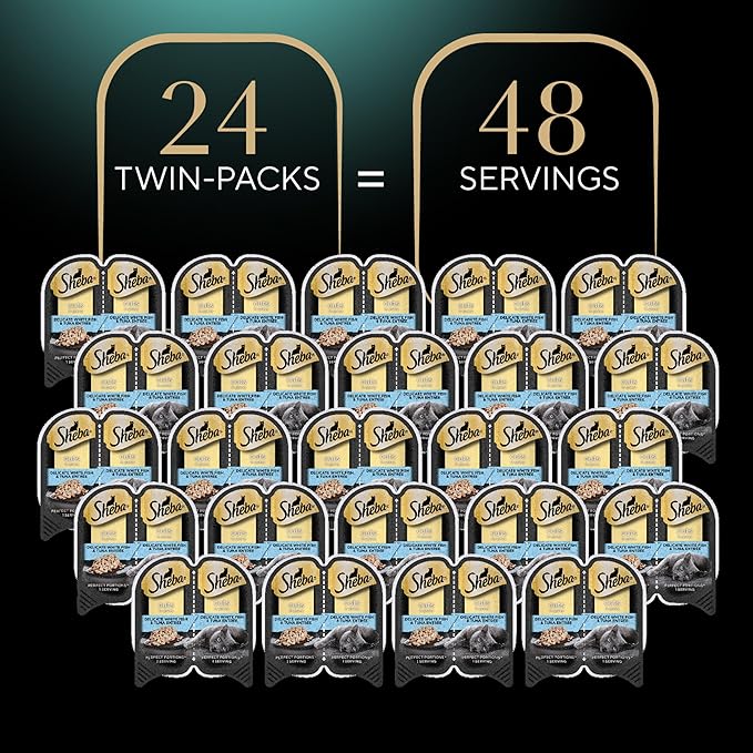 Sheba Perfect Portions Wet Cat Food Cuts in Gravy Delicate White Fish and Tuna Entree, 2.6 oz., Twin-Pack Trays (24 Count, 48 Servings)