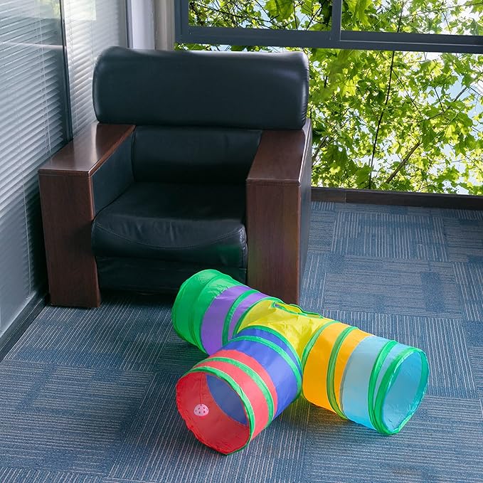 Cat Tunnel, Collapsible Tube with 1 Play Ball Kitty Toys, 3 Ways Cat Tunnels for Indoor Cats, Puppy, Kitty, Kitten, Rabbit (Rainbow)