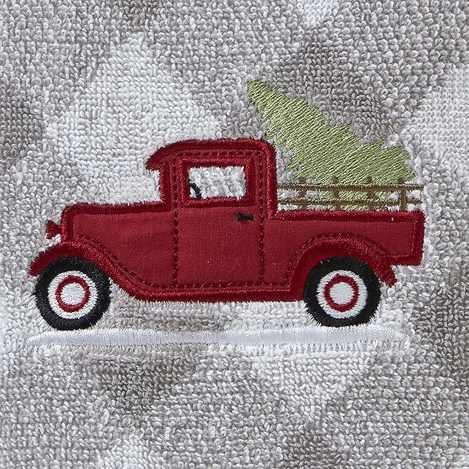 SKL Home Christmas/Winter Farm Truck Hand Towel 2pc Set for Bath/Kitchen/Bar & Gift, Gray