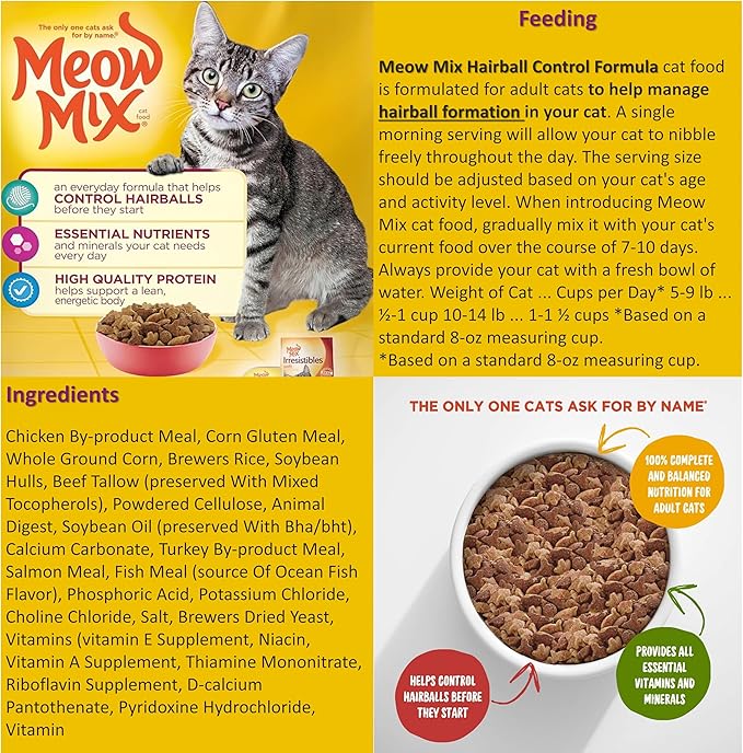 Dry Cat Food Mix Hairball Control Bundle (3.15 LB) and cat Treats Hairball Control Chicken(4.9 Oz) Bundle, Includes kit with 03 mouses Toy and a Pet Nutrition Booklet.