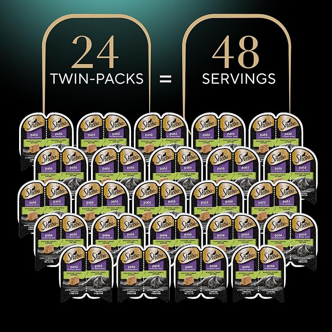 Sheba Perfect Portions Wet Cat Food Pate Roasted Turkey Entree, 2.6 oz. Twin-Pack Trays (24 Count, 48 Servings)