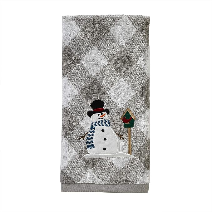SKL Home Christmas/Winter Snowman & Birdhouse Hand Towel 2pc Set for Bath/Kitchen/Bar & Gift, Gray
