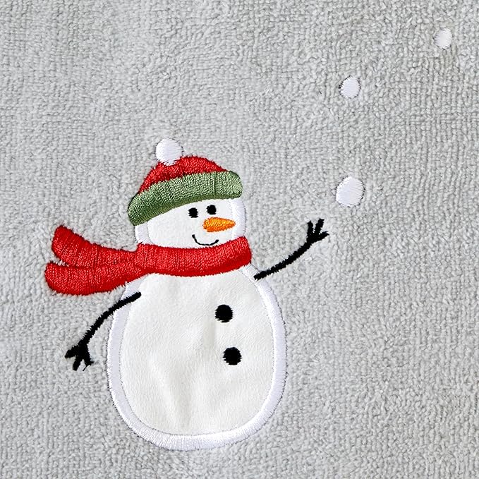 SKL Home Christmas/Winter Snowman with Snowballs Hand Towel 2pc Set for Bath/Kitchen & Gift, Gray