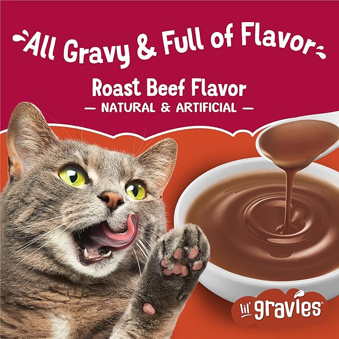 Purina Friskies Lil' Gravies Roast Beef Flavor Cat Food Complement Lickable Cat Treats - (Pack of 16) 1.55 oz. Pouches