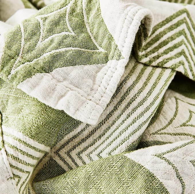 MEJU Diamond Green Modern Checks Fashion Stripe Muslin Blanket for Bed Sofa Couch 100% Cotton 3 Layer Soft Warm Reversible Bedspread Throw Blanket Bed Coverlet Sheet Twin 60 in x 80 in