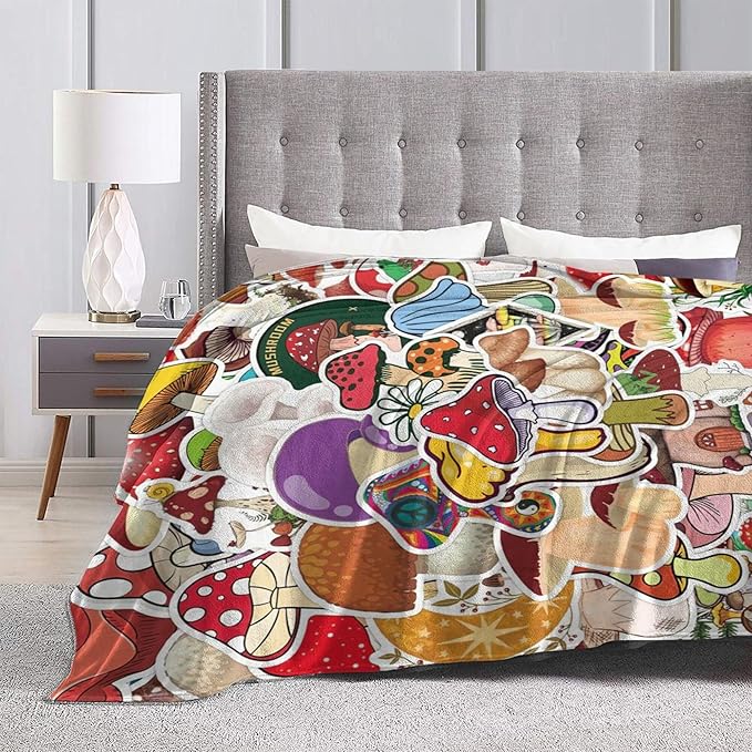 Funny Mushroom Blanket Soft Cozy Mushroom Decor Plush Throw Blanket Super Warm Fleece Fuzzy Bedding Blanket Mushroom Gifts for Kids Girls Boys Women Bed Stuff 50"X60"