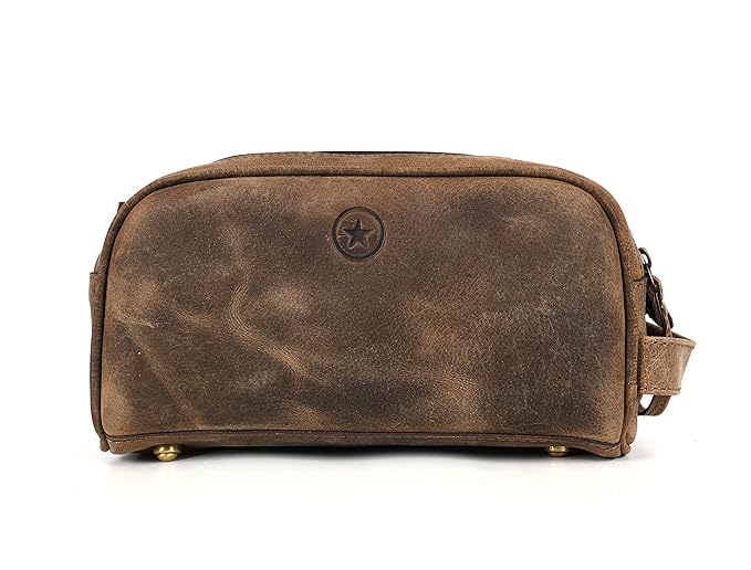 10" Premium Leather Toiletry Travel Pouch With Waterproof Lining | King-Size Handcrafted Vintage Dopp - Kit ~ Gift for Father's Day By Aaron Leather Goods (Brown)