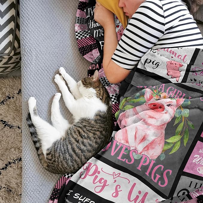 Pig Gifts, Best Pig Gift for Pig Lovers Women/Girls, Pig Decor for Pig Lover, Pig Lover Gifts, Cute Cartoon Pig Print Blanket, Pig Mom Gift, Pig Inspiration, Pig Themed Gift Throw 50"x60"