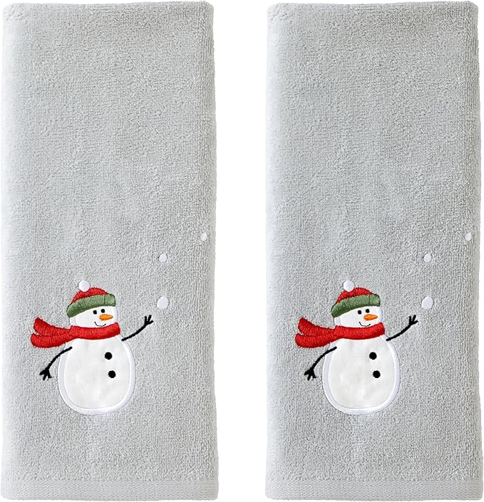 SKL Home Christmas/Winter Snowman with Snowballs Hand Towel 2pc Set for Bath/Kitchen & Gift, Gray
