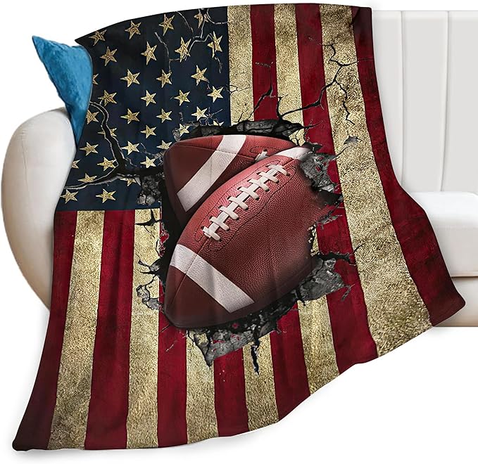 Football Print Blanket American Flag Sports Throw Blankets for Couch Room Stuff Decor Boys Girls Team Gifts Accessories Fleece Plush Flannel Bedding for Lover Men Women College Players Teen 40"x50"