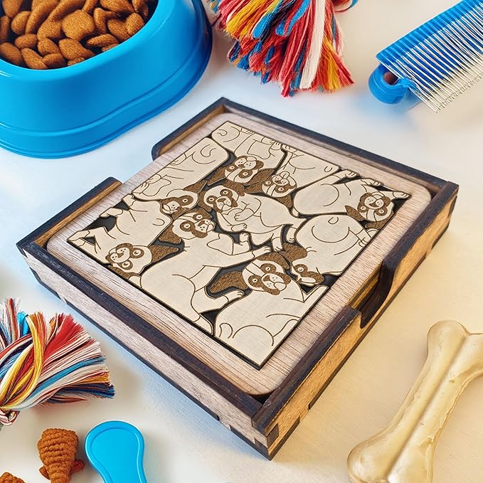 02 Boxer Dog Coaster - Boxer Dog Puzzle Wooden Coaster Set - Interlocking Jigsaw Drink Mats with Laser-Cut Design for Boxer Lovers