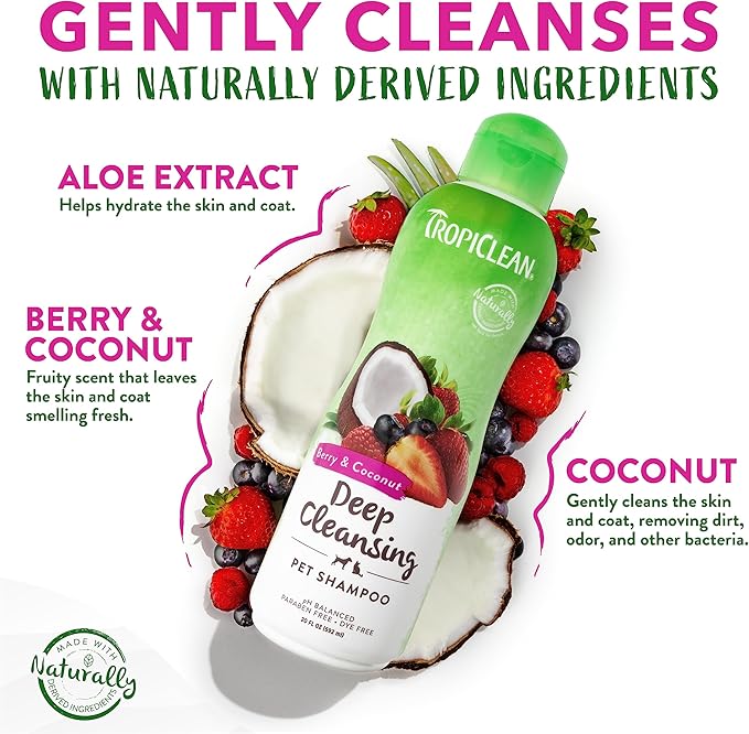 TropiClean Deodorizing Cat & Dog Shampoo for Smelly Pets | Puppy & Kitten Safe, Long-Lasting Odor Control, Berry Scent | Made in the USA | 2.5 Gallon