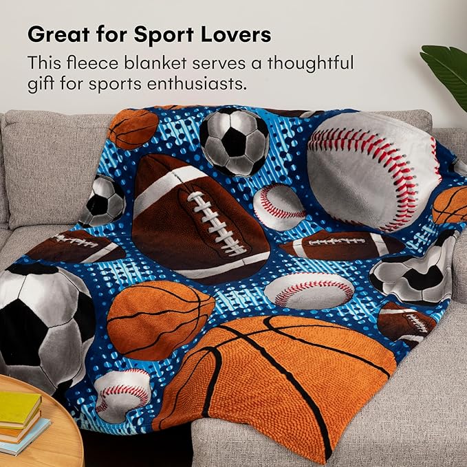 Dawhud Direct Sports Fleece Blanket for Bed, 50" x 60" Sports Fan Fleece Throw Blanket for Adults & Kids Super Soft Plush Sports Blanket Throw Kids Fleece Blankets for Sports Fans - Queen Size Blanket