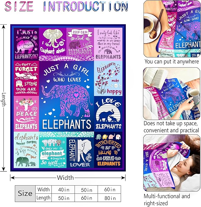 Elephant Blanket Ultra Soft Flannel Throw Blanket Lightweight Cozy Plush Blanket for Elephant Gifts for Lovers 60"X50"