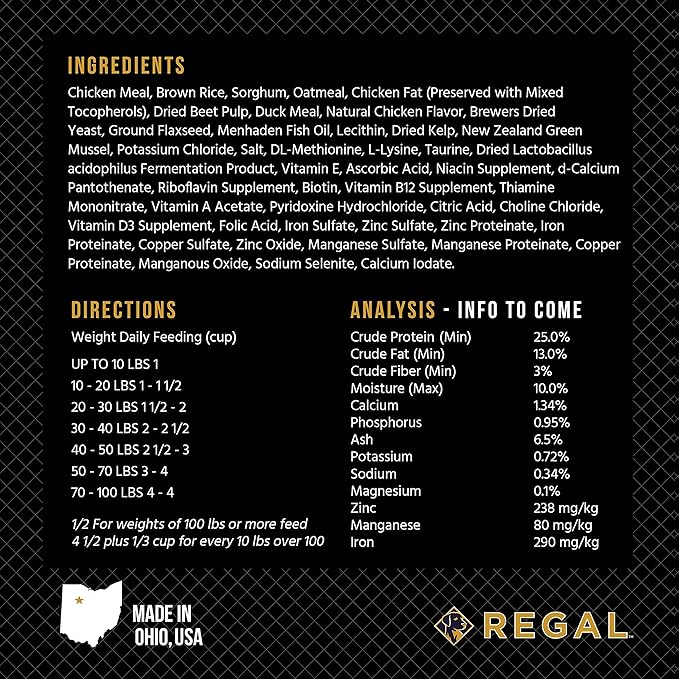 Regal Pet Foods Adult Farmhouse Recipe (Chicken and Duck) All Natural, Slow Cooked Whole Grain Dry Dog Food for All Breeds and Sizes of Adult Dog - Made in The USA, 13 LB Bag