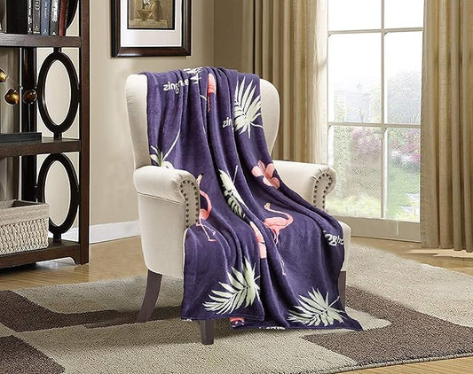 Elegant Comfort Luxury Velvet Super Soft Christmas Prints Fleece Blanket-Holiday Theme Home Décor Fuzzy Warm and Cozy Throws for Winter Bedding, Couch and Gift, 50 x 60 inch, Flamingo