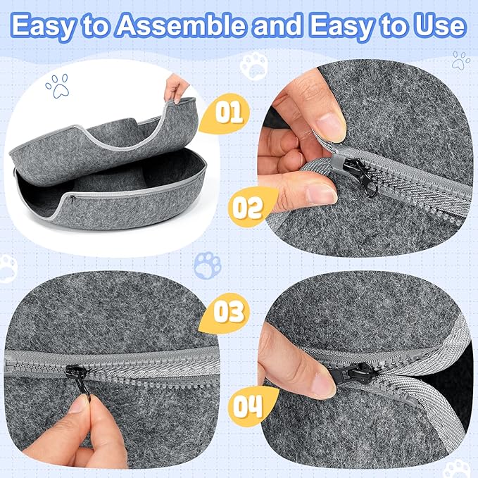 Cat Tunnel Bed, FULUWT Cat Tunnel with Ventilated Window for Indoor Cats, Cat Cave for Hideaway, Anti-Collapse Felt Donut Tunnel for Small Pets. (20 Inch, Dark Grey)