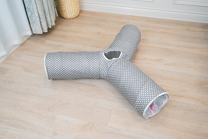 Cat Tunnel,Large Cat Tunnel for Indoor Cat, Kitten Toys Collapsible 3 Ways Play Toy, Pet Tube Hideaway Tunnel with Ball for Cats Rabbits Kittens (Gray White Dot Large)