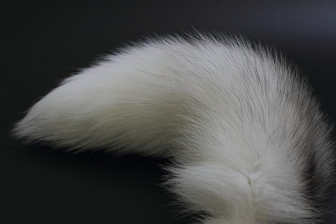 Fosrion Real Fox Tail Fur Cat Bites Toy with Three Section Retractable Carbon Fiber Rod(White, Only Tail)