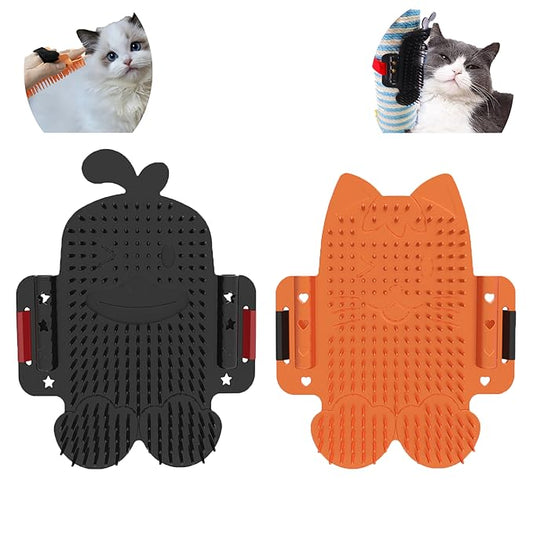 2 Packs Pet Self Groomer and Massage Combs, Cat Wall Scratcher with Catnip, Grooming Brushes for Long & Short Fur Cats, Dogs, and Kittens