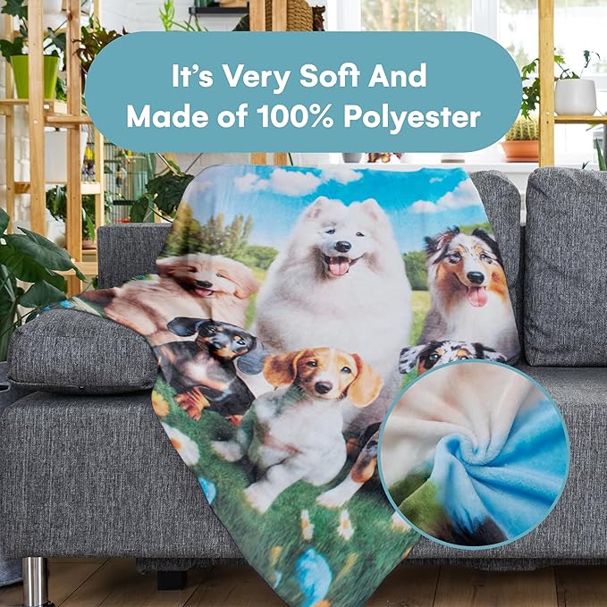 Dawhud Direct Adorable Puppy Fleece Blanket - Soft Plush, Cozy Throw for Kids and Adults, Colorful Blanket with Cute Puppies Print, Ideal for Beds, Couches, and Travel - 60 x 50 Inches