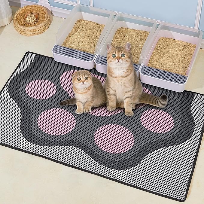 Bienbee Cat Litter Mat, 46"x27" Jumbo Cat Litter Trapping Mat, Double Layer Litter Mat with Non-Slip Rubber Bottom, Urine and Water Proof, Keeps Floors Clean Cat Claw XL