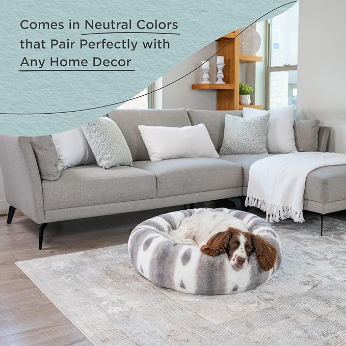 Best Friends by Sheri Patterned Lux Faux Fur Calming Donut Dog Bed, Gray, Medium, 30" x 30"