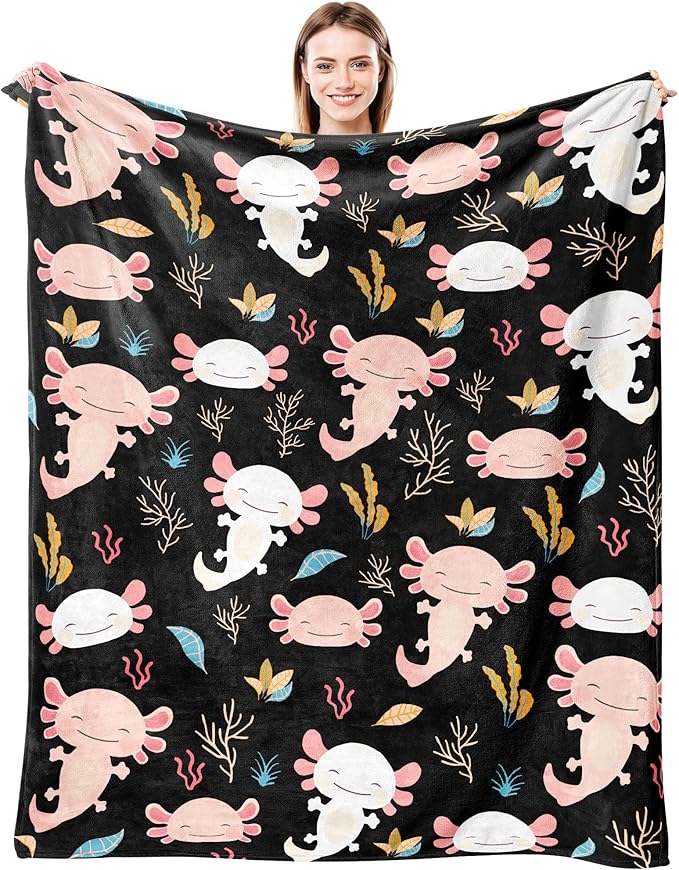 Axolotl Blanket Ultra Soft Flannel Throw Blanket Gifts for Axolotl Lovers Blankets for Girls Boys Kids Women Adults Stuff 80"X 60"