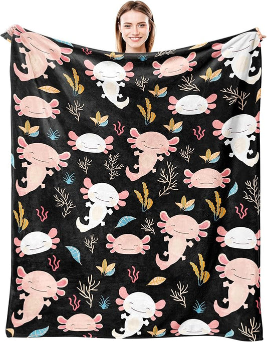 Axolotl Blanket Ultra Soft Flannel Throw Blanket Gifts for Axolotl Lovers Blankets for Girls Boys Kids Women Adults Stuff 50"X 40"