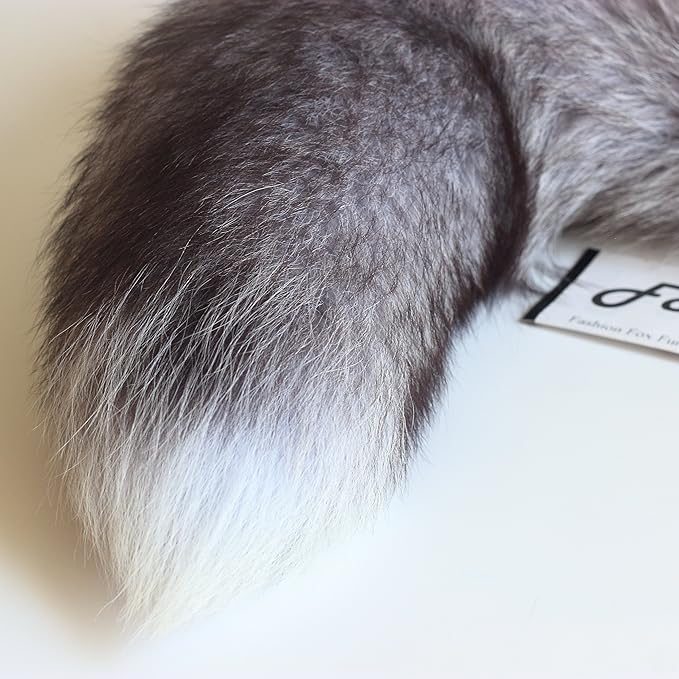 Fosrion Real Fox Tail Fur Hair Cat Catching Hunting Playing Bites Toy (Silver Fox, Only Tail)