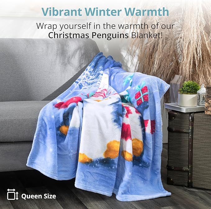 Dawhud Direct Christmas Fleece Blanket for Bed, 50" x 60" Cute Penguin Fleece Throw Blanket for Kids and Adults - Super Soft Plush Christmas Blanket Throw