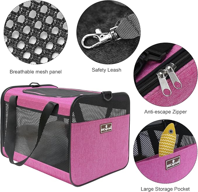 HiCaptain Pink Cat Carrier Bag, Lightweight Soft Cat Carrier with Top Mesh Window, Breathable Pet Carrier for Medium Cats and Small Dogs Puppies up to 15 lb - Pink