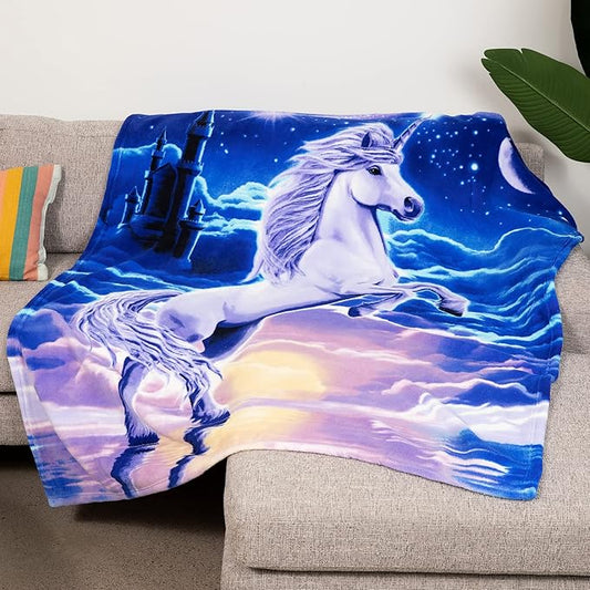 Dawhud Direct Unicorn Fleece Blanket for Girls and Kids - 75 x 90 Inch Super Soft Girls Blanket for Bed Couch or Travel - Plush Throw with Magical Unicorn Design for Cozy Everyday Use - King Size